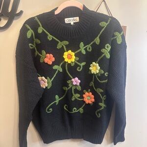 Black Sweater with Floral Embroidery